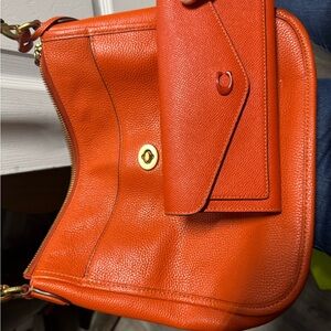 Orange Leather Women's Bag and Wallet Set